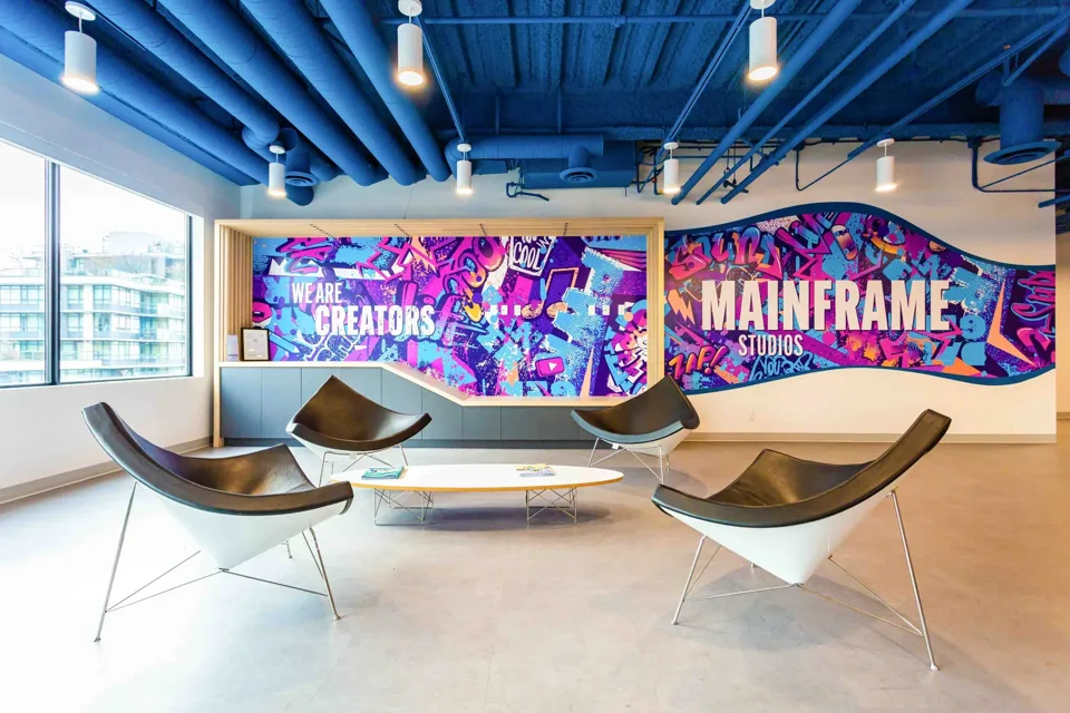 Creative office lounge with sculptural chairs